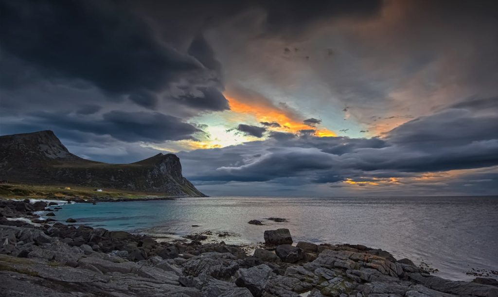 August night  at Myrland in Flakstad island, Lofotenislands